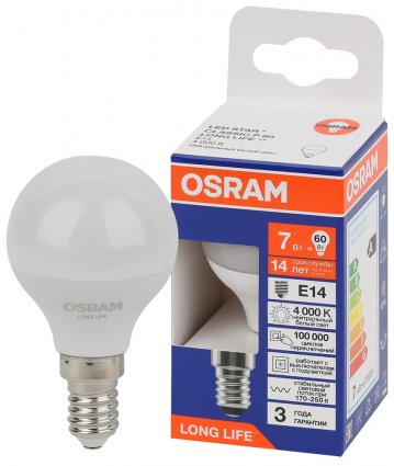 Фотография товара 'Osram 4099854186455 Лампа светодиодная LED Star шар, 600лм, 7Вт'