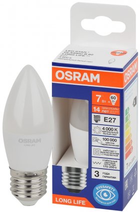 Фотография товара 'Osram 4099854186363 Светодиодная лампа LED STAR свеча (B) 7Вт 4000К E27 170-250В'