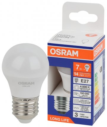 Фотография товара 'Osram 4099854186547 Лампа светодиодная LED Star шар, 600лм, 7Вт'
