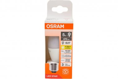 Фотография товара 'Osram 4058075696860 Лампа светодиодная LED Star свеча, 470лм, 5Вт (замена 40Вт), 2700К'