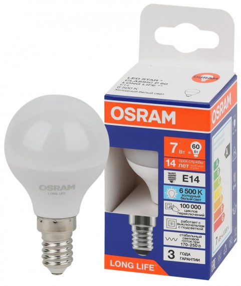Фотография товара 'Osram 4099854186486 Лампа светодиодная LED Star шар, 600лм, 7Вт'