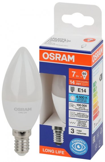 Фотография товара 'Osram 4099854186301 Лампа светодиодная LED Star свеча(В), 600лм, 7Вт'